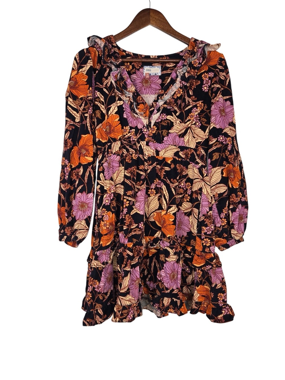 Anthropologie Pilcro Floral Ruffle Tiered Mini Dress Boho Fall Sz M - Picture 5 of 9